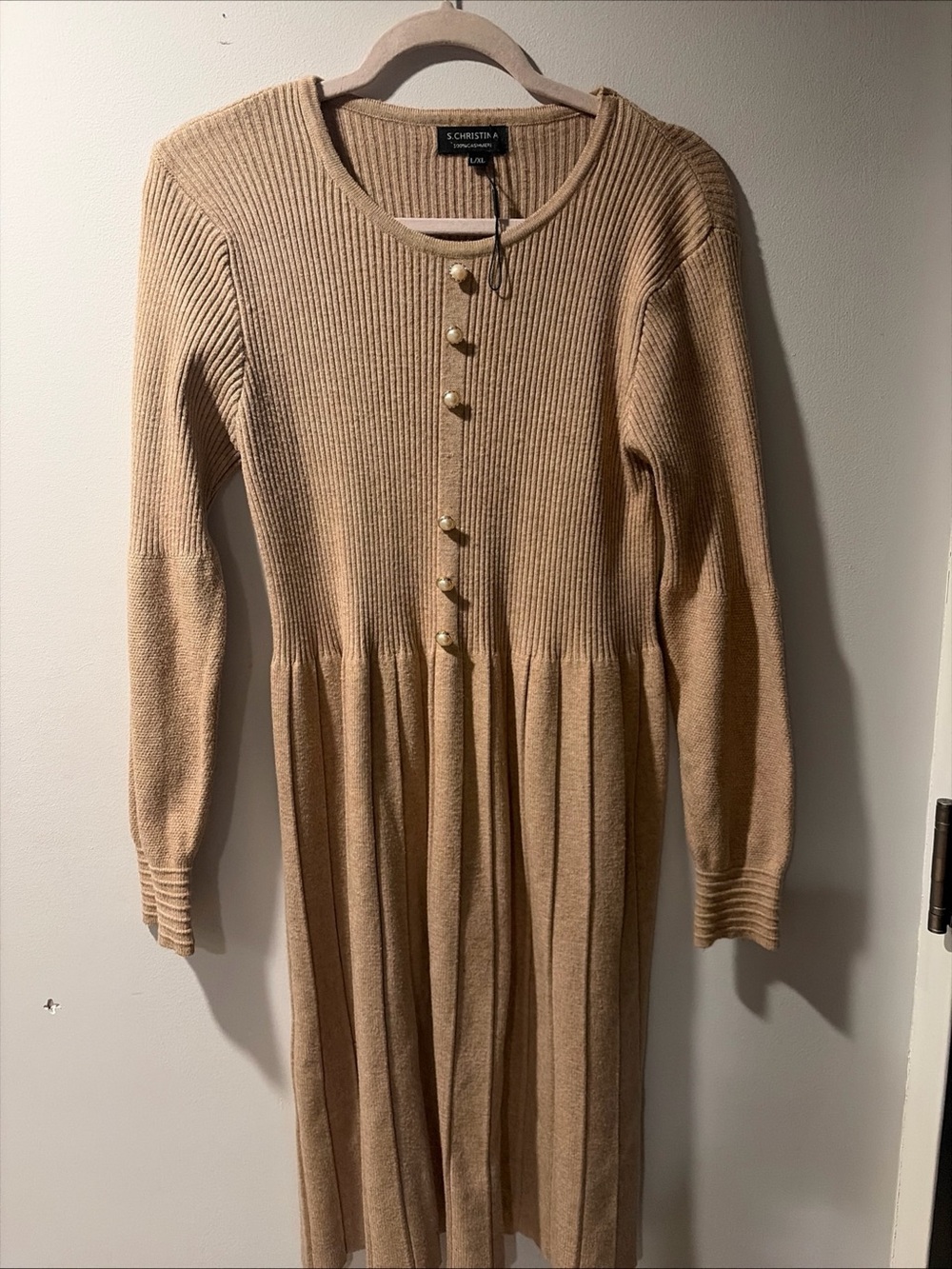 Cashmere Sweater Dress Long Sleeve Pleated Luxury Oldmoney